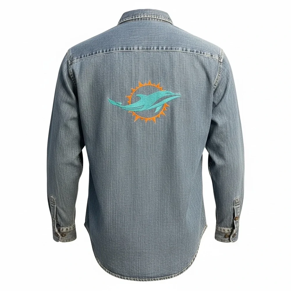 Wrangler Boys XL 14/16 Denim Button Down‎ Shirt Miami Dolphins NFL Long Sleeve